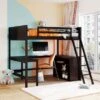 Merax Full Size Loft Bed With Shelves And Desk - Espresso -Furniture Kids Store 863a9f78 2c47 48d4 9a94 dc394408d522