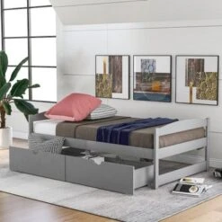 Nestfair Twin Size Platform Bed With 2-Drawers - White -Furniture Kids Store 877b028b 47d1 4b6a a47f de5819b8a2fc
