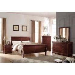 Acme Furniture Louis Philippe Cherry 4-Piece Sleigh Bedroom Set - Twin
