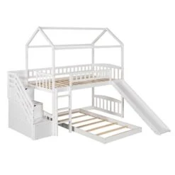 Twin Over Twin Bunk Bed With Two Drawers And Slide - Grey -Furniture Kids Store 881d2fc5 e669 409d 8207 43ddf3f756fc