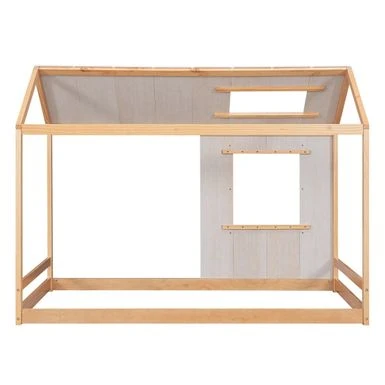 Merax Twin Size House Platform With Roof And Window - Antique Grey+Antique White 8 Merax Twin Size House Platform With Roof And Window - Antique Grey+Antique White - Image 6