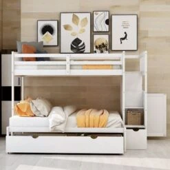 Twin Over Full/Twin Bunk Bed, Convertible Bottom Bed, With Drawers - White 24 Twin Over Full/Twin Bunk Bed, Convertible Bottom Bed, With Drawers - White -Furniture Kids Store 8b8e58b8 5bd3 4a2e a77f 28eb175f250e