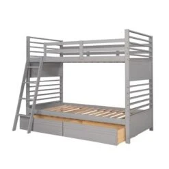 Nestfair Twin Over Twin Wood Bunk Bed With Two Drawers - Grey -Furniture Kids Store 8e042dd3 36a2 4106 bf27 993950e07416