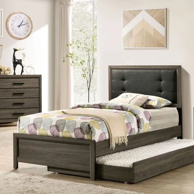 Aury Transitional Grey Upholstered Tufted 5-piece Panel Bedroom Set By Furniture Of America - Twin 4 Aury Transitional Grey Upholstered Tufted 5-piece Panel Bedroom Set By Furniture Of America - Twin - Image 2
