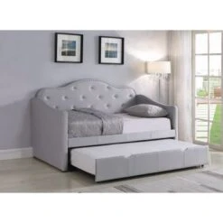 Coaster Furniture Elmore Pearlescent Grey Upholstered Twin Daybed With Trundle - Pearlescent Grey - Twin