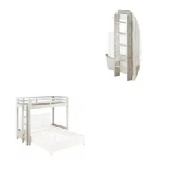 Twin Loft Bed With 1 Queen Bed And Fixed Ladder, White - White - Queen -Furniture Kids Store 92437815 9a50 4fca 9bf3 430303ec372d