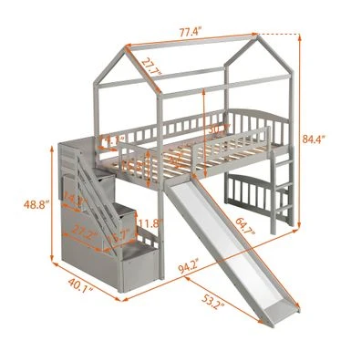 Nestfair Twin Size Loft Bed With Stairs And Two Drawers - White 17 Nestfair Twin Size Loft Bed With Stairs And Two Drawers - White - Image 15