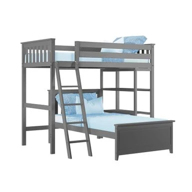 Max And Lily L Shaped Twin Over Twin Bunk Bed With Bookcase - Grey 6 Max And Lily L Shaped Twin Over Twin Bunk Bed With Bookcase - Grey - Image 4