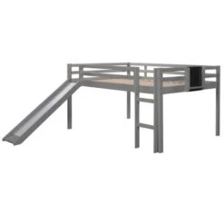 Nestfair Full Size Wooden Loft Bed With Slide And Chalkboard - Walnut -Furniture Kids Store 9571eda5 aa0b 4e8b 8be7 4a4b161ab5d7