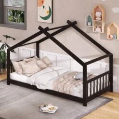 Nestfair House Bed Wood Bed For Kids - Espresso - Twin