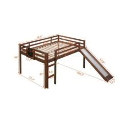 Nestfair Full Size Wooden Loft Bed With Slide And Chalkboard - Walnut -Furniture Kids Store 96eef832 5cb0 4cb8 b007 8f662e5c01f9