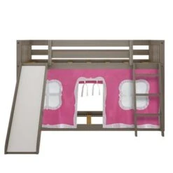 Max And Lily Twin Over Twin Low Bunk With Slide And Curtains - Grey With Purple/White Curtain -Furniture Kids Store 97025d78 fafc 4042 a2a3 fdce4da9fdbd