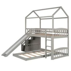 Twin Over Twin Bunk Bed With Two Drawers And Slide - Grey -Furniture Kids Store 97b7928f 2756 4b5a a028 6980893d377a