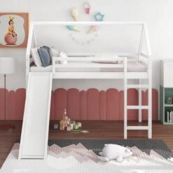 Modern Design Twin Size Loft Bed With Slide, House Bed - Grey -Furniture Kids Store 99204718 41e3 4788 9ca1 f704a9965ec9