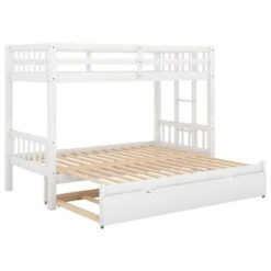 Nestfair Twin Over Full Pull-out Bunk Bed With Trundle - White -Furniture Kids Store 99db32f7 b452 48ce 8bcc 712cc4774023