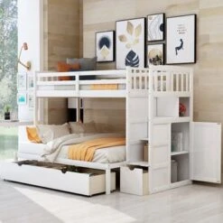Twin Over Full/Twin Bunk Bed, Convertible Bottom Bed, With Drawers - White 28 Twin Over Full/Twin Bunk Bed, Convertible Bottom Bed, With Drawers - White -Furniture Kids Store 9a2696fa 913f 4e2f b453 811abfd57f18