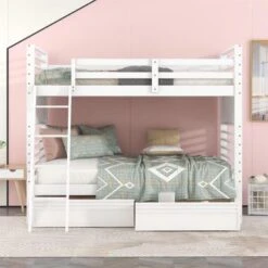 Nestfair Twin Over Twin Wood Bunk Bed With Two Drawers - Grey -Furniture Kids Store 9b3dac86 7291 4db0 b445 5127ece5e930