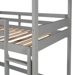 Twin Over Twin Bunk Bed With Roof, Window, Guardrail, Ladder - Grey -Furniture Kids Store 9b54bf86 3d12 46dc ab18 ce03370ef1a8