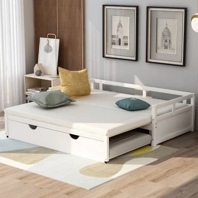 Extending Daybed With Trundle, Wooden Daybed With Trundle - Grey 4 Extending Daybed With Trundle, Wooden Daybed With Trundle - Grey - Image 2