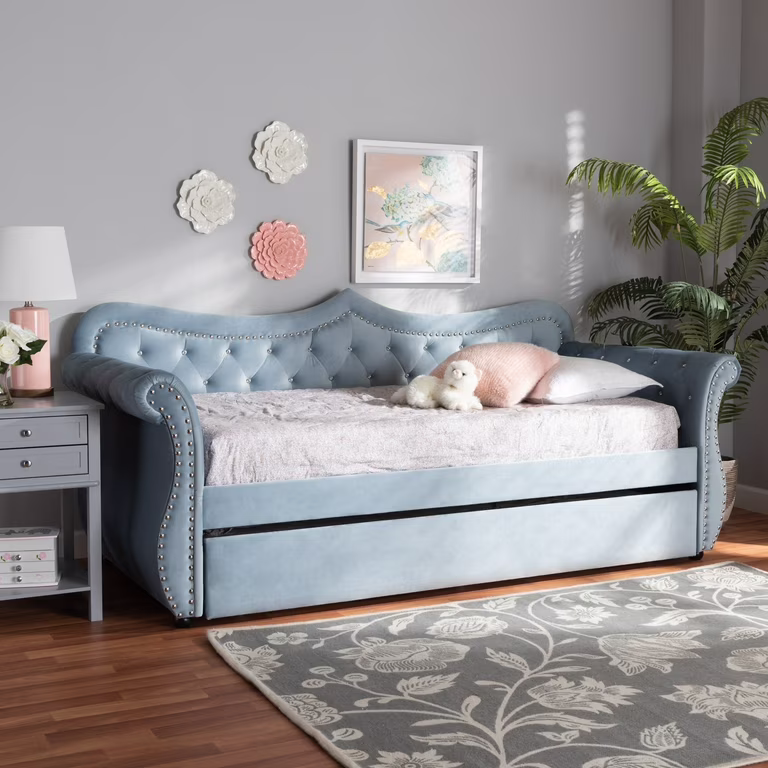 Furniture Kids Store -Furniture Kids Store Baxton Studio Abbie Light Blue Velvet Upholstered and Crystal Tufted Twin Daybed with Trundle e61c8499 048a 4269 a29e b962a26a9df3 2.c0fa5c51f438acbe6aa5a31b0863e910