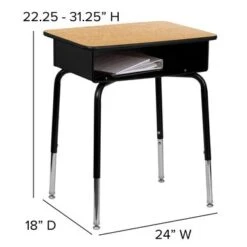 5 Pack Student Desks With Open Front Metal Book Boxes - School Desk - 24"W X 18"D X 22.25" - 31.25"H - Natural -Furniture Kids Store a0df61ed 83e1 46bf 963c 742cc7946341