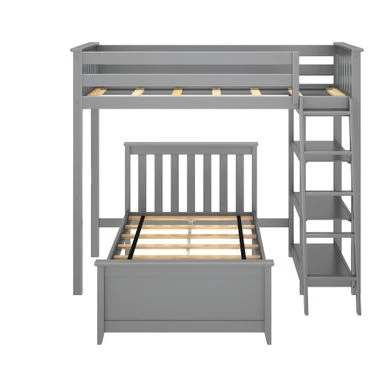 Max And Lily L Shaped Twin Over Twin Bunk Bed With Bookcase - Grey 7 Max And Lily L Shaped Twin Over Twin Bunk Bed With Bookcase - Grey - Image 5