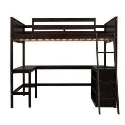 Merax Full Size Loft Bed With Shelves And Desk - Espresso -Furniture Kids Store a93eb0a7 ad68 4b03 b0a3 107af0baed31