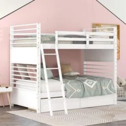 Nestfair Twin Over Twin Wood Bunk Bed With Two Drawers - Grey -Furniture Kids Store ab5308a4 6649 4a60 b580 839b3896f179