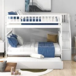 Nestfair Full Over Full Bunk Bed With Trundle And Staircase - White 32 Nestfair Full Over Full Bunk Bed With Trundle And Staircase - White -Furniture Kids Store abb4acb7 f8c7 4dc5 8396 0eaa382c2402