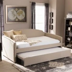 Baxton Studio Lefteris Nailhead Trim Arched Twin Daybed With Trundle - Grey -Furniture Kids Store adff262f 470f 4d69 9bb6 022d353b0333