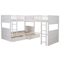 Nestfair Twin Size Bunk Bed With A Loft Bed Attached And Two Drawers - White -Furniture Kids Store ae694658 fac6 459c bcbd 7d0e2d01ff5b