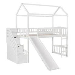 Nestfair Twin Size Loft Bed With Stairs And Two Drawers - White 27 Nestfair Twin Size Loft Bed With Stairs And Two Drawers - White -Furniture Kids Store b14046f0 f85a 4ff0 a969 aead1bfdc910