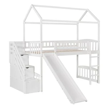 Nestfair Twin Size Loft Bed With Stairs And Two Drawers - White 12 Nestfair Twin Size Loft Bed With Stairs And Two Drawers - White - Image 10