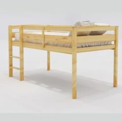 Twin Size Wooden Loft Bed, Low Loft Beds With Ladder - Walnut -Furniture Kids Store b42f8ad6 2bef 4aa5 96f9 e07db33ef27e