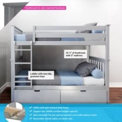 Max And Lily Twin Bunk Bed With Storage Drawers - Grey -Furniture Kids Store b4c292ee 6369 45af 94c8 50f2a75b6b8a