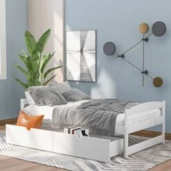 Nestfair Twin Size Platform Bed With 2-Drawers - White