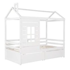 Nestfair Twin Size House Bed Wood Bed With Two Drawers - Natural -Furniture Kids Store b72643ad fe0d 4c23 8c7c ea00b6e5de5f