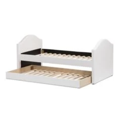 Baxton Studio Dorus Faux Leather Upholstered Daybed With Guest Trundle Bed - Twin Daybed-White -Furniture Kids Store b8408c23 916d 4f54 8c58 06a93b5df162