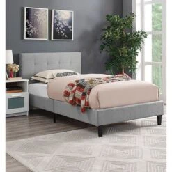 Copper Grove Silistra Twin-size Light Grey Fabric Platform Bed With Tufted Headboard