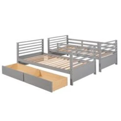 Nestfair Twin Over Twin Wood Bunk Bed With Two Drawers - Grey -Furniture Kids Store b94162ec b059 4e2c afcb 1dbf3d090e42