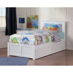 Madison Twin Platform Bed With Footboard And 2 Drawers In White - White - Twin -Furniture Kids Store b951c359 d623 4c1e 8034 5e1fe5240b01