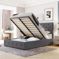 Nestfair Full Size Upholstered Platform Bed With A Hydraulic Storage System - Grey