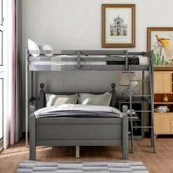 Twin Over Full Loft Bed With Cabinet - Grey -Furniture Kids Store ba8d3c30 43e7 461e ae13 8e02fa8445f3