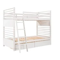 Nestfair Twin Over Twin Wood Bunk Bed With Two Drawers - Grey -Furniture Kids Store baeff1cb a210 4540 96be 4045e3a972b0
