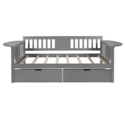 Merax Twin/Full Daybed With Two Drawers, Wood Slat Support - Grey - Twin -Furniture Kids Store bb59a6f4 b052 46df 8655 d29a91940cab