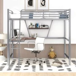 Merax Metal Loft Bed With L-shaped Desk And Shelf - Black - Full -Furniture Kids Store be5b1d08 da43 4766 bfa5 7f5e2e2a2dc0