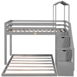Nestfair Twin Over Full House Roof Bunk Bed With Staircase And Storage Shelves - Grey -Furniture Kids Store c1269b02 5b73 4cb9 abfe 57f8801dddd9