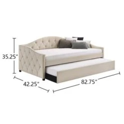 Upholstered Twin Daybed With Trundle - Beige -Furniture Kids Store c132730b 3f43 49d6 8eeb 7046f9943e49