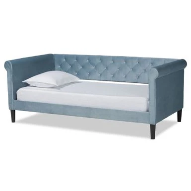 Baxton Studio Cora Modern & Contemporary Light Blue Velvet Upholstered Wood Daybed - Twin