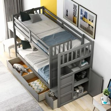 Twin Over Full/Twin Bunk Bed, Convertible Bottom Bed, With Drawers - White 14 Twin Over Full/Twin Bunk Bed, Convertible Bottom Bed, With Drawers - White - Image 12